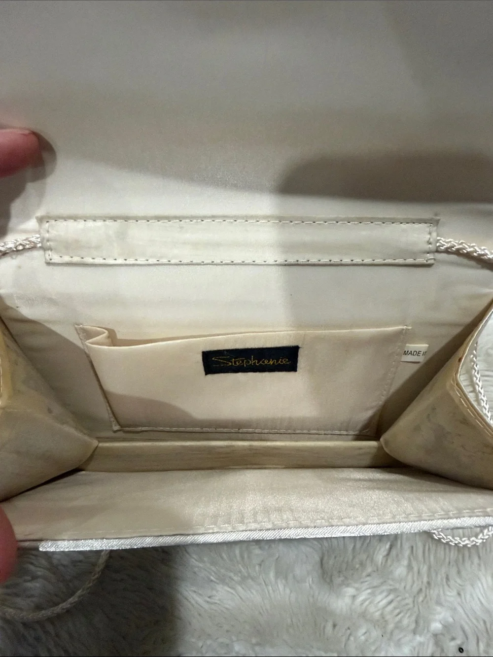 Vintage Stephanie Beaded Cream Evening Clutch with Pearl Scallop Accent